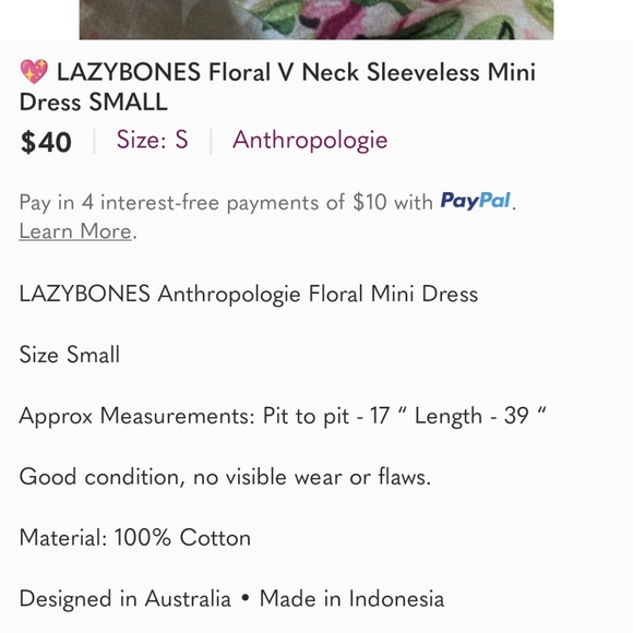 💖 LAZYBONES Floral V Neck Sleeveless Mini Dress SMALL - Picture 8 of 8